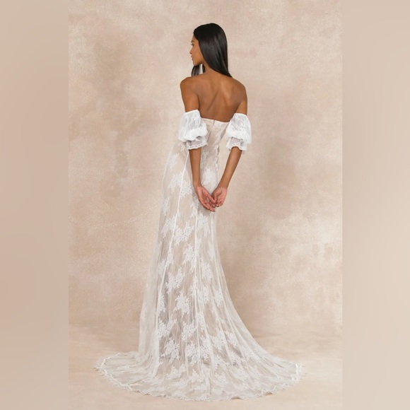 Loving Beauty White Lace Puff Sleeve Off-the-Shoulder Maxi Dress - Picture 2 of 7